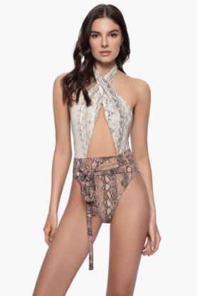 Cupshe Women's Snake Print Piece Halter Belted